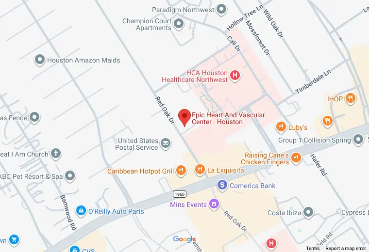 Map of Epic Heart & Vascular Center at 17070 Red Oak Dr #405, Houston, TX 77090